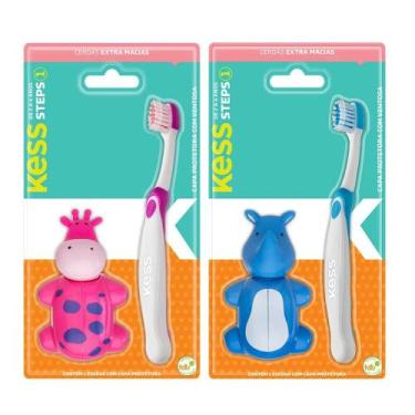 Imagem de Escova Dental Infantil Steps Com Capa Protetora Kess, Azul