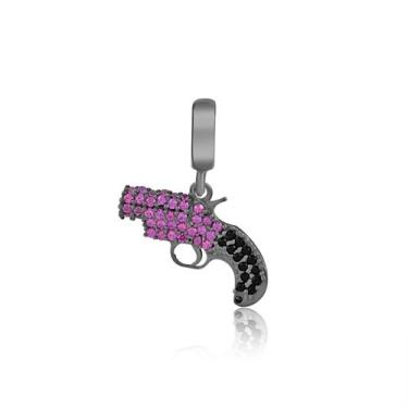 Imagem de Pingente Glam Flare Gun Cravejado 15 mm Prata e Banho de Ródio Negro -