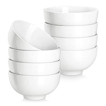 Imagem de MALACASA Conjunto de 8 tigelas pequenas de 293 ml, tigelas compactas de sorvete de porcelana para cozinha, tigela de cerâmica branca para sobremesa, lanche, arroz, lava-louças e micro-ondas, série