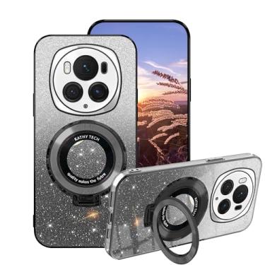 Imagem de Capa para Honor Magic 6 Pro Capas de silicone com suporte de anel, capa para celular Honor Magic 6 Pro com glitter transparente camada dupla removível TPU macio à prova de choque capa fina de luxo