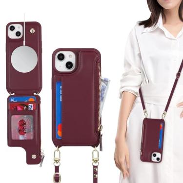 Imagem de SailorTech Capa para iPhone 15 Plus com suporte para cartão de crédito cordão de telefone seguro para mulheres, capa de couro para celular iPhone 15 Plus com carteira com zíper compatível com carteira