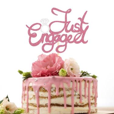 Imagem de Sotpot 1 Pack Just Engaged Cake Topper, Pink Glitter We're Engaged Cake Pick Engagement Party Decorations Bridal Engagement Wedding Cupcake Decoration Party Supplies