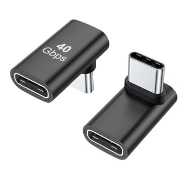 Imagem de Adaptador USB-C macho para fêmea de 90 graus AreMe 2 unidades de extensores de adaptador tipo C de ângulo reto de 100 W para Steam Deck, ROG Ally, Switch, notebooks, tablets e celulares (preto)