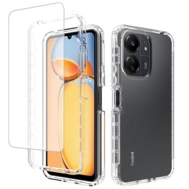 Imagem de Tothedu Capa de telefone para Redmi 13C 4G, Redmi 13C 5G/Poco C65/Poco M6 5G com protetor de tela de vidro temperado, capa de policarbonato rígido transparente para Xiaomi Redmi 13C transparente