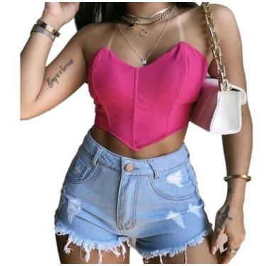 Imagem de cropped corselet suplex triangulo pontas morcego bbb - M&K, Pink