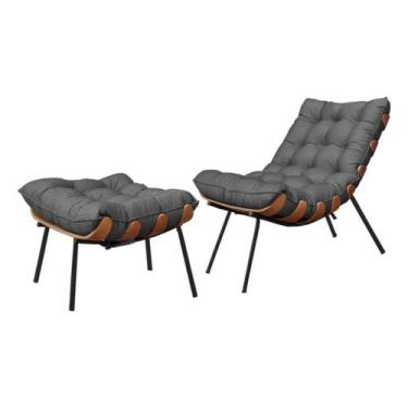 Imagem de Poltrona Costela Adão Base Preto Linho - 81cm X 63cm - Trendy