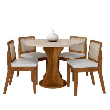 Imagem de Mesa Redonda C/vidro 4 Cadeiras Sextavada Cali Fre/off/cor.branco - Ma