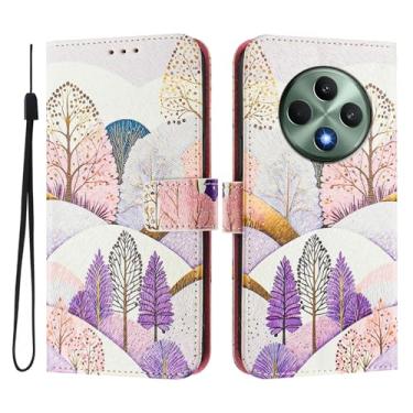 Imagem de Capa carteira para Oppo Reno12 F, 3 compartimentos para cartão, 1 compartimento para dinheiro, capa flip de couro PU com padrão fofo, capa com fivela magnética à prova de choque, compatível com sem