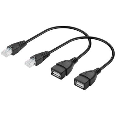 Imagem de GINTOOYUN 2 cabos USB para RJ45 USB para RJ45 Ethernet cabo USB fêmea para RJ45 8P4C Ethernet macho cabo de extensão para roteador, modem ADSL, câmera etc. (11,81 polegadas)