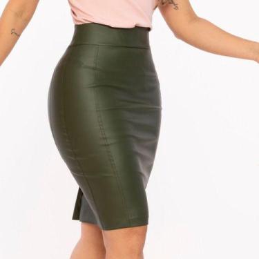 Imagem de Saía de Couro Moda Evangélica MULHER BRASIL, 42, Verde, Militar