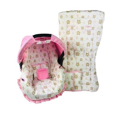 Imagem de Capa de bebê conforto e capa carrinho - urso rosa - ALAN PIERRE BABY