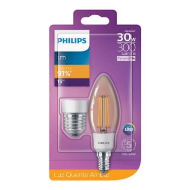 Imagem de Kit 10 Lampada Retro Filamento Led Vela 2,7W E14 E27 Philips, 110V/220