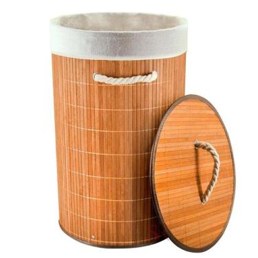 Imagem de Cesto de Bambu Redondo com Forro de Tecido - 35x35x60cm - 1 unidade - 