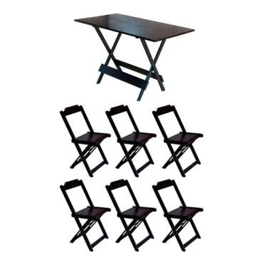 Imagem de Jogo de Mesa Dobrável 120x70 em Madeira Padrão C/6 Cadeiras - Tabaco -