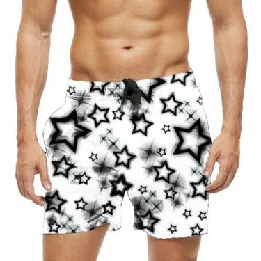 Imagem de Short Praia Shorts Banho Bermuda Verão Estrelas Preto Piche 728 - SMOK