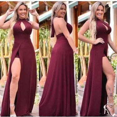 Imagem de Vestido Longo Frente Única Fenda Na Perna com Shorts Decote Gota - Luh