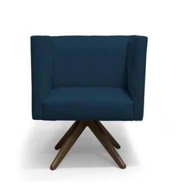 Imagem de Poltrona Decorativa Barcelona Base Giratória Suede Azul Marinho - Casa