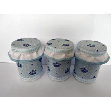 Imagem de Kit Decorativo de Pote Infantil, com 3 potes - Laços Elias, Coroa Azul