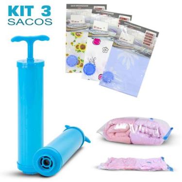 Imagem de Kit 3 Saco A Vácuo Organizador De Roupas Edredons Cobertores 80x60CM +