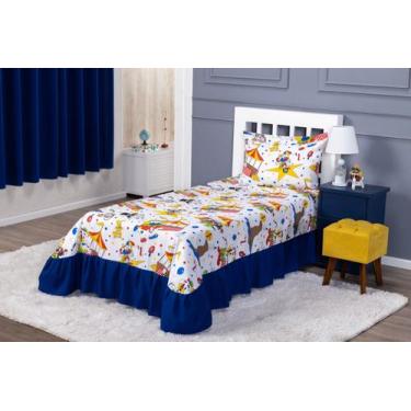 Imagem de Kit Colcha Cobre Leito com Babado Infantil Solteiro Menina 2 Peças Oxf