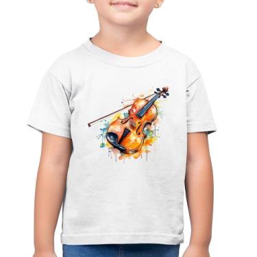 Imagem de Camiseta Algodão Infantil Violino Watercolor - Foca na Moda, Branco, 6