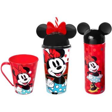 Imagem de Kit Caneca Copo e Garrafa Lúdica com Orelhas Minnie Vermelha - Plasúti