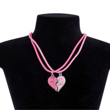 Imagem de kit 2 colares best friend amizade + pingente coração rosa ajustavel moda presente Quali...