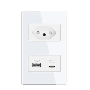 Imagem de Tomada de Parede Brasileira com USB 5V/2A e Type-C 10A/20A - Painel de