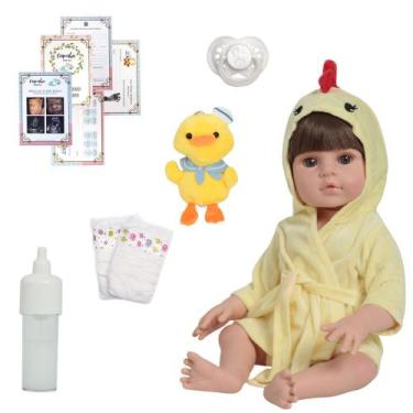 Imagem de Bebê Tipo Reborn 100% Vinil Corpo Articulado Com Acessórios - Cegonha 