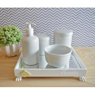 Imagem de Kit Higiene Bebê K037 Porcelanas Moderno Bandeja MDF Espelho Potes Nuv