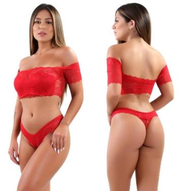 Imagem de Lingerie Sexy Conjunto Ciganinha Cropped Renda Sensual Top - Miamore, 