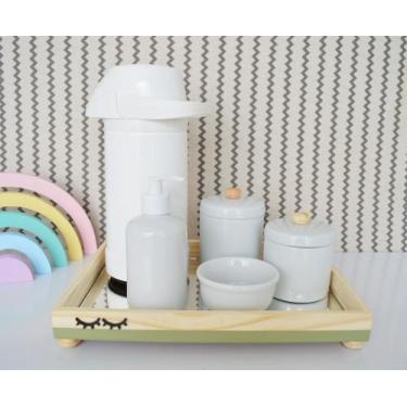 Imagem de Kit Higiene Bebe K025 Bandeja Pinus Faixa Safari Cílios Porcelana Térm