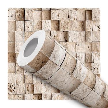 Imagem de Papel de Parede Adesivo Mosaico Pedra Branco Bege Moderno Quarto Sala 