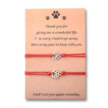Imagem de yaozeio Presentes em memória de cachorro para perda de cachorro gato presente de simpatia para amantes de cães de estimação melhor amigo pulseiras combinando para esposa marido pulseira com impressão