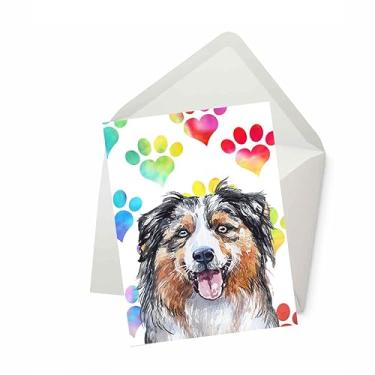 Imagem de Cartão de felicitações para cães pastor australiano, cartão para esposa, marido, namorado, namorada, cachorro, mãe, pai, cartão para ele, amigo, irmão, irmã, cartões de aquarela com envelopes, cartão