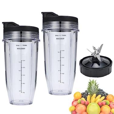 Imagem de 24oz Blender Cups and 7 Fins Blade for Ninja Nutri BN401, BN400, BN801, BN800, Replacement Cups with Sip and Seal Lids. (2Pcs 24oz Cups+1 Pc Blade)