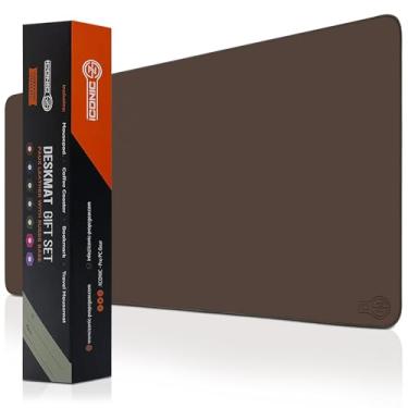 Imagem de ICONIC - PRO PC GEAR Tapete de mesa de couro PU | Tapete de mouse premium com almofada de viagem bônus, porta-copos e marcador de página | Tapete de mouse elegante, durável e impermeável para