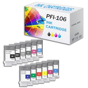 Imagem de Conjuntos de cartuchos de tinta compatíveis com tanque de tinta Canon PFI-106, alto rendimento 130 ml, funciona com impressora iPF-6400 iPF-6400S iPF-6410 iPF-6450 iPF-6460 iPF-6410s, conjuntos C - 1