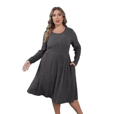 Imagem de ShopWonder Vestido suéter plus size feminino plus size A Line Wrap Sweater Dress em vestido suéter plus size outono, 2# preto, GG