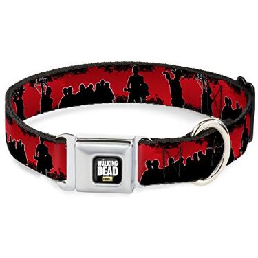 Imagem de Buckle-Down Coleira para cães com fivela de cinto de segurança – Silhuetas AMC-The Walking Dead Scene preta/vermelha/branca – 3,8 cm de largura – serve para pescoço de 40,6 a 58,4 cm – Médio