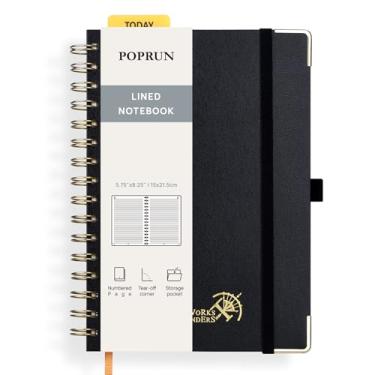 Imagem de POPRUN Caderno de diário espiral forrado, [A5-14,75" x 21,5 cm] - Papel grosso de 120 g/m², 141 páginas numeradas, caderno pautado universitário para homens e mulheres com bolso, abas de índice, 8