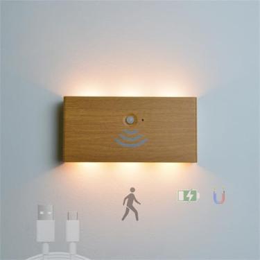 Imagem de Luminária de parede interna LED sem fio com sensor de movimento, arandelas de parede, recarregável por USB, alimentada por bateria, iluminação noturna magnética para loft, escada, sala de es