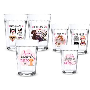 Imagem de Jogo 3 Copos Americanos Personalizado 190ml Vidro Estampa Pet Friends Gato Cão Água Suco Presente Criativo Fofo C/Frase Temático Bichinhos Estimação (Cachorro)