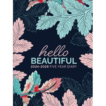 Imagem de 5 Year Diary 2024-2028 | A4 Hello Beautiful Navy Leaves (hardcover): Month to View Planner with UK Holidays, Moon Phases, Birthdays & Celebrations, Contacts, Passwords (Five Years)