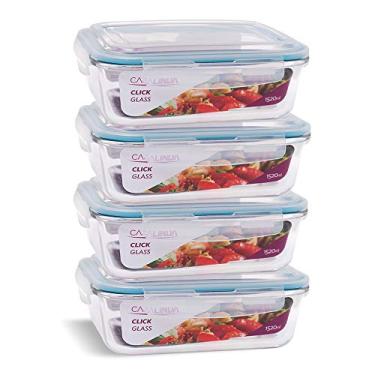 Imagem de Conjunto 4 Potes Vidro Hermético Marmita Retangular 1520ml Grande