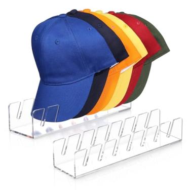 Imagem de MUUPEG Pacote com 2 Organizadores de Chapéus para 14 Bonés de Beisebol, Suporte de Acrílico para Chapéus Sem Instalação para Prateleira, Suporte de Exposição de Bonés de Beisebol p (, Claro)