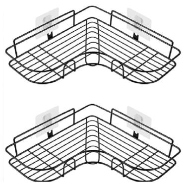 Imagem de 2 Porta Shampoo Sabonete Suporte De Parede Banheiro Cozinha (Preto)