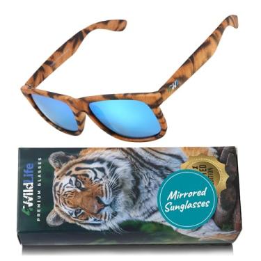 Imagem de Sleep ZM Tiger Print Inspired Polarized Sunglasses with Sea Blue Mirrored Lens Help Save Tigers and the Planet