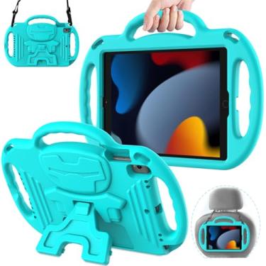 Imagem de AVAWO Capa infantil para iPad 9ª geração de 10,2 polegadas 2021 com cordão, iPad 8ª/7ª geração, capa para crianças, à prova de choque, alça de ombro, suporte para iPad 2021/2020/2019, turquesa