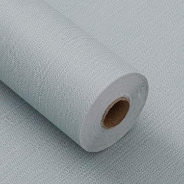 Imagem de Haimin Papel de parede de tecido texturizado papel de parede de contato (61.0 cm x 998.2 cm) papel de parede de linho falso papel de parede autoadesivo vinil espinha de peixe (azul e cinza)